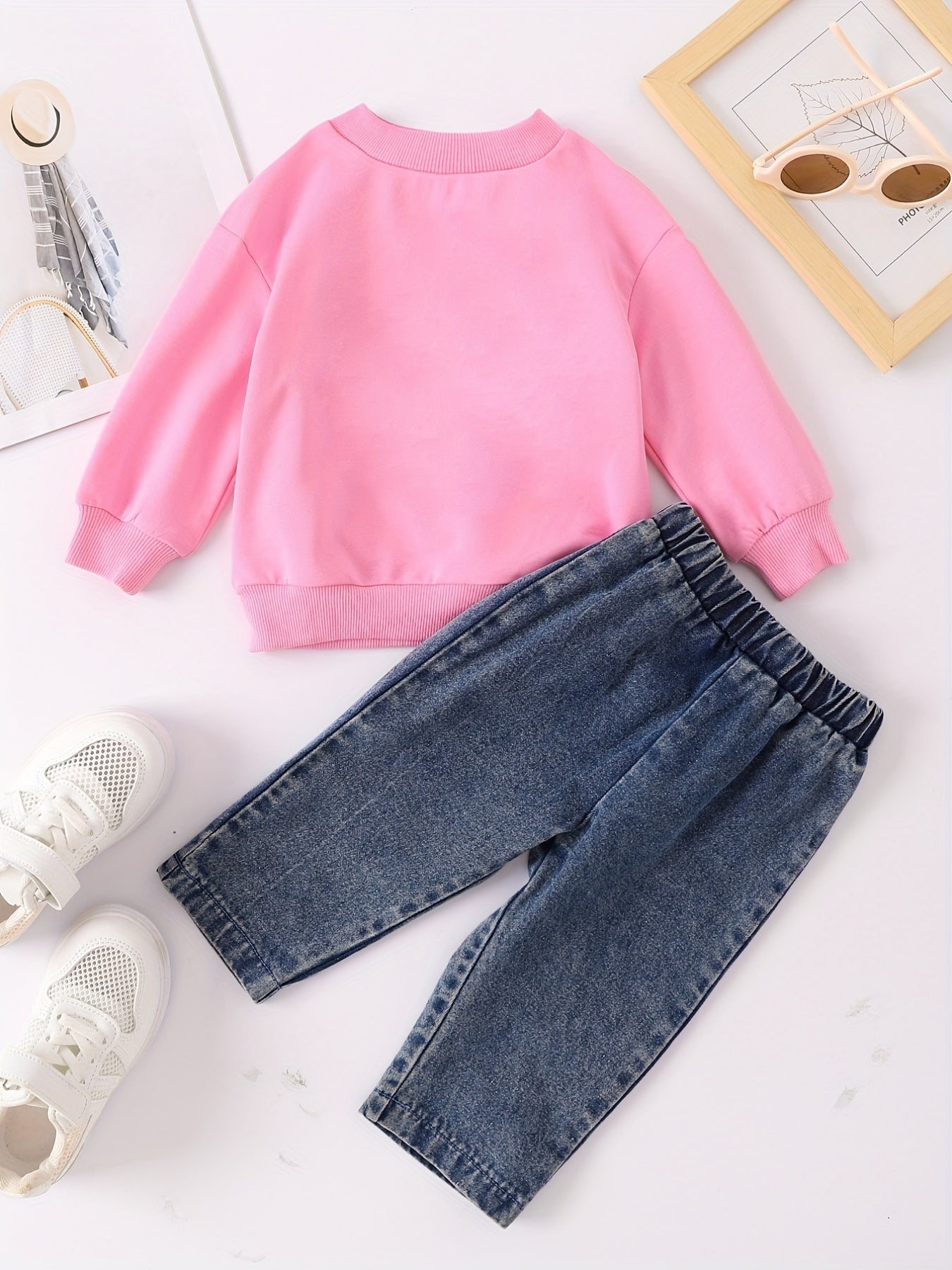 Infant Baby Spring Autumn Letter Sweatshirt Denim Trousers Set