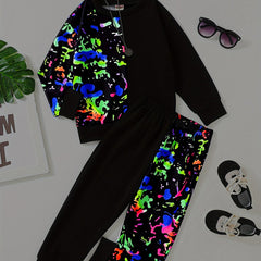 Reflective Paint Pattern Boy's 2pcs Sweatshirt & Sweatpants Set