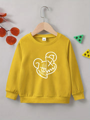 Cartoon Bear Print Boys Pullover Sweatshirt Long Sleeve Crew Neck Tops