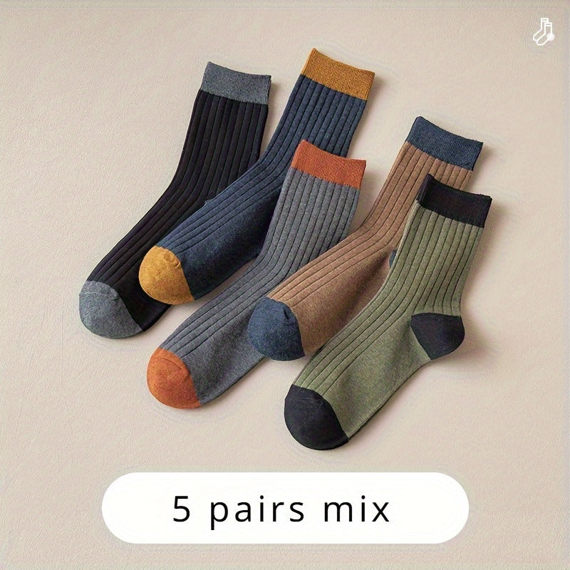 Men's Retro Block Crew Socks Breathable Comfy Casual Unisex Socks