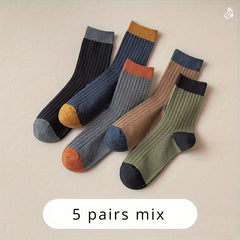 Men's Retro Block Crew Socks Breathable Comfy Casual Unisex Socks