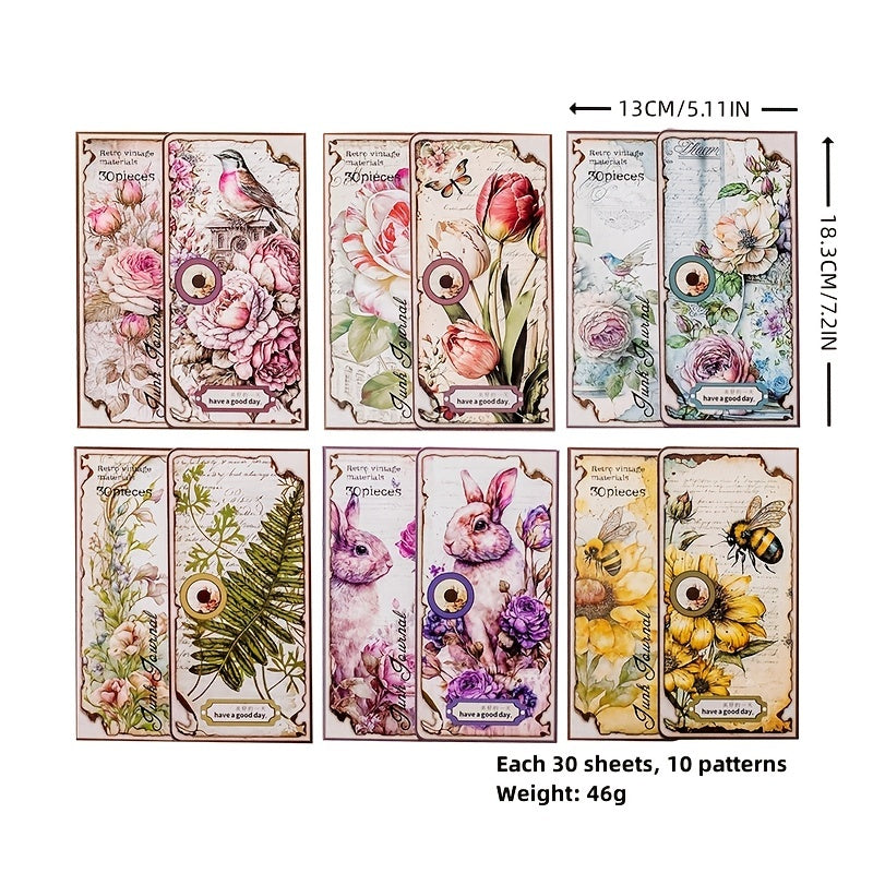 30 Sheets Lost Garden Vintage DIY Art Collage Material Flowers Animals 11x14cm