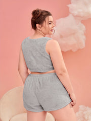 Plush Crop Tank & Shorts Pajamas Set Two Piece