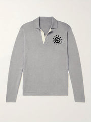 Sun Pattern Knit Polo Shirt Men's Casual Lapel Middle Stretch