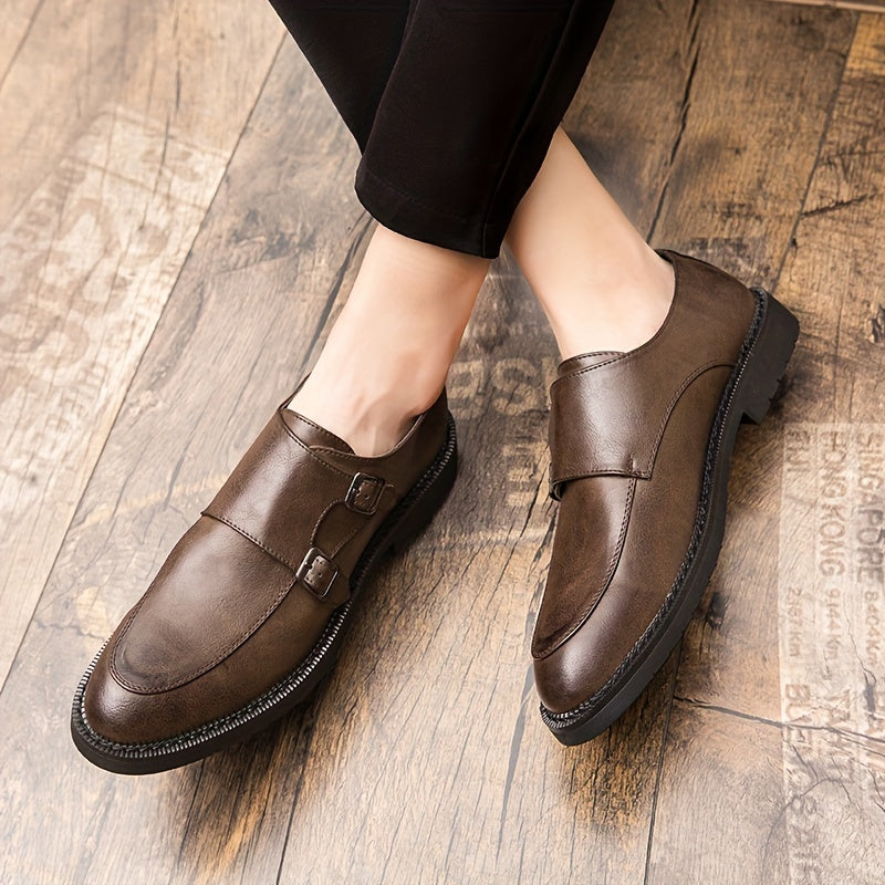 Men's Double Monk Loafers Wear resistant Non Slip Comfy Casual Shoes