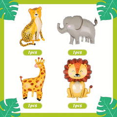 4pcs Jungle Safari Animals Balloons Giant Lion Leopard Elephant Giraffe Foil Hel