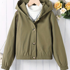 Kid Girls' Casual Hooded Windbreaker Jacket For Sports Running