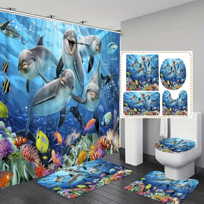 Under The Sea World Whale Bathroom Shower Curtain Set