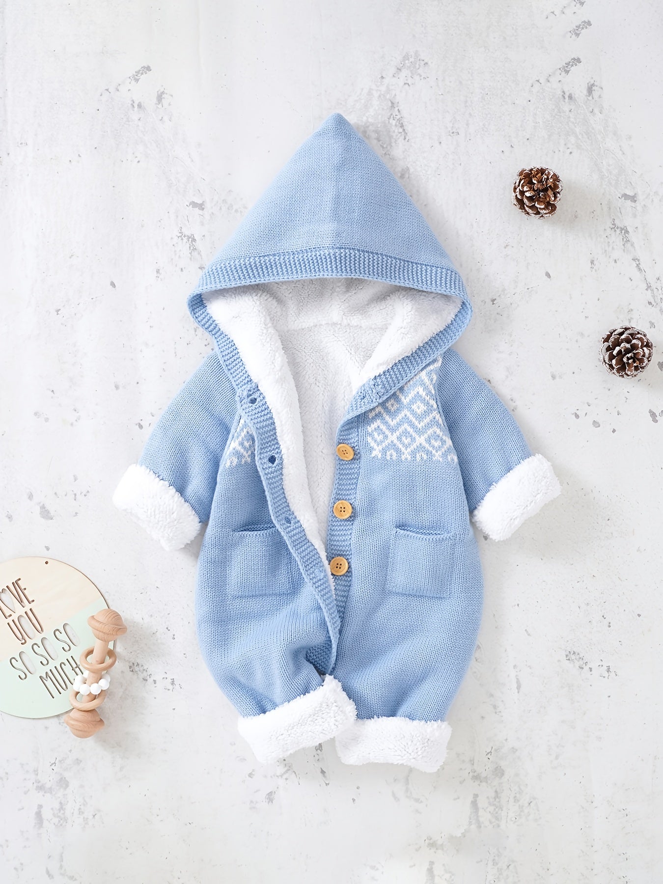 Newborn Knitted Hooded Jumpsuit with Cashmere