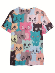 Adorable Kitten Graphic Short Sleeve T-shirt for Girls and Boys