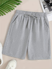 Casual Solid Sports Shorts With Pockets Tie Waist for Women
