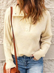 Ribbed Knit Sweater Long Sleeve Button Up Pullover Jumper