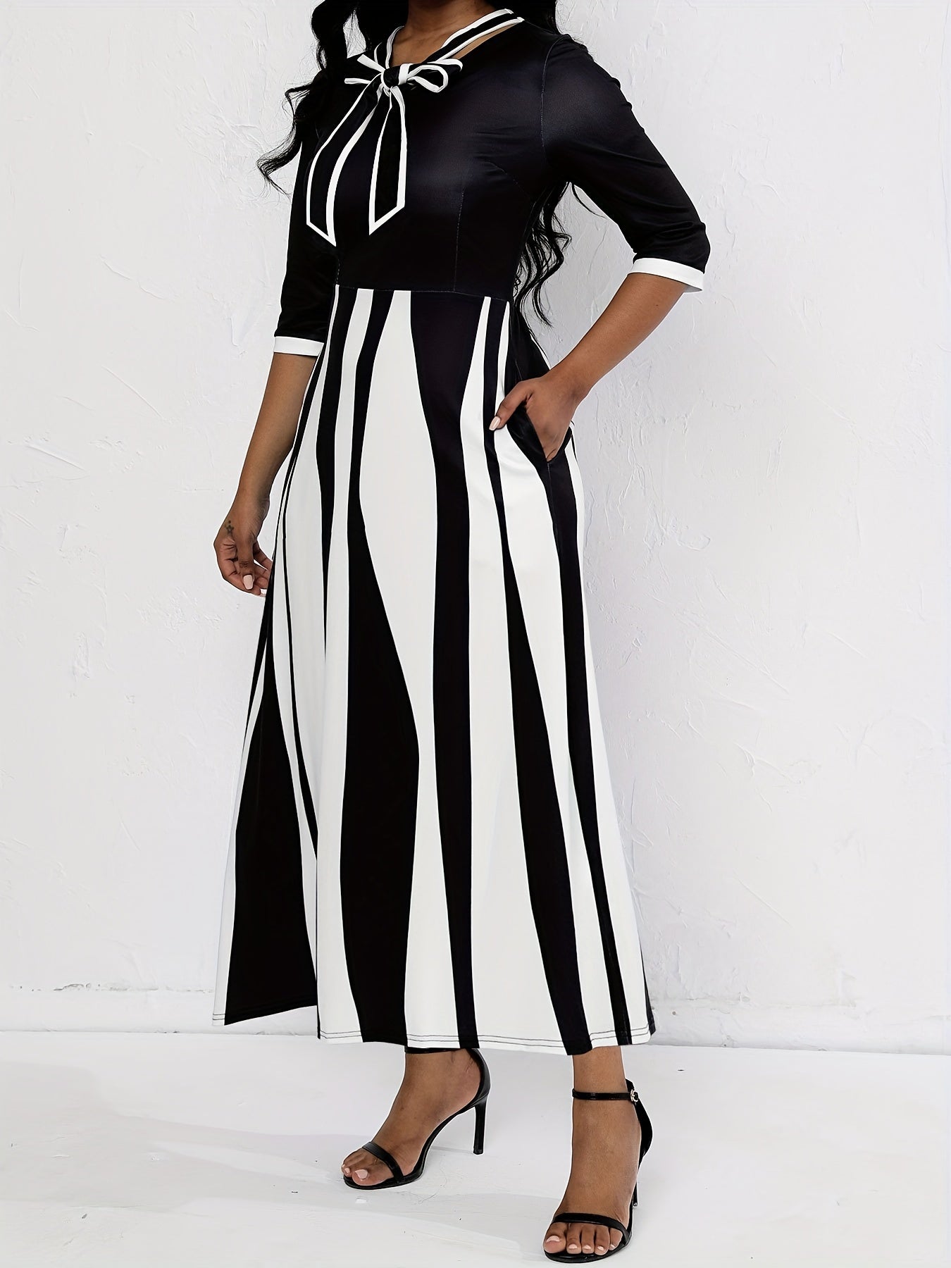 Tie Front Dress with Dual Pockets for Party