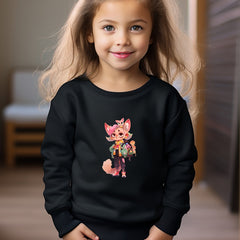 Cartoon Animal Print Girls Casual Pullover Sweatshirt Long Sleeve