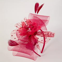 Red Flower Feather Fascinator Headband for Tea Party Wedding
