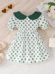 Baby Girls Doll Collar Short Sleeve Dress Floral Print Tunic Dress