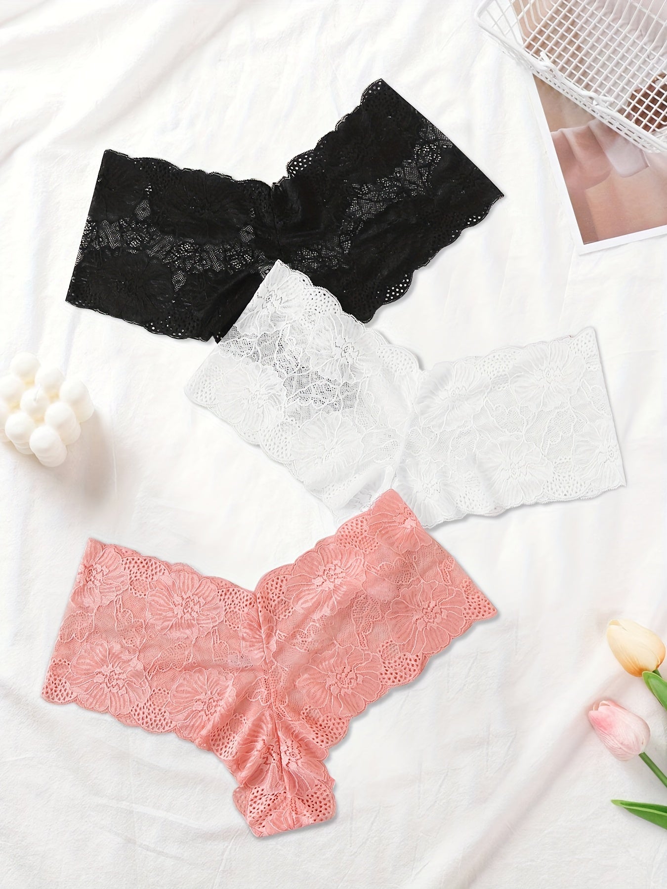 3 Pack Plus Size Sexy Lace High Waisted Briefs Set