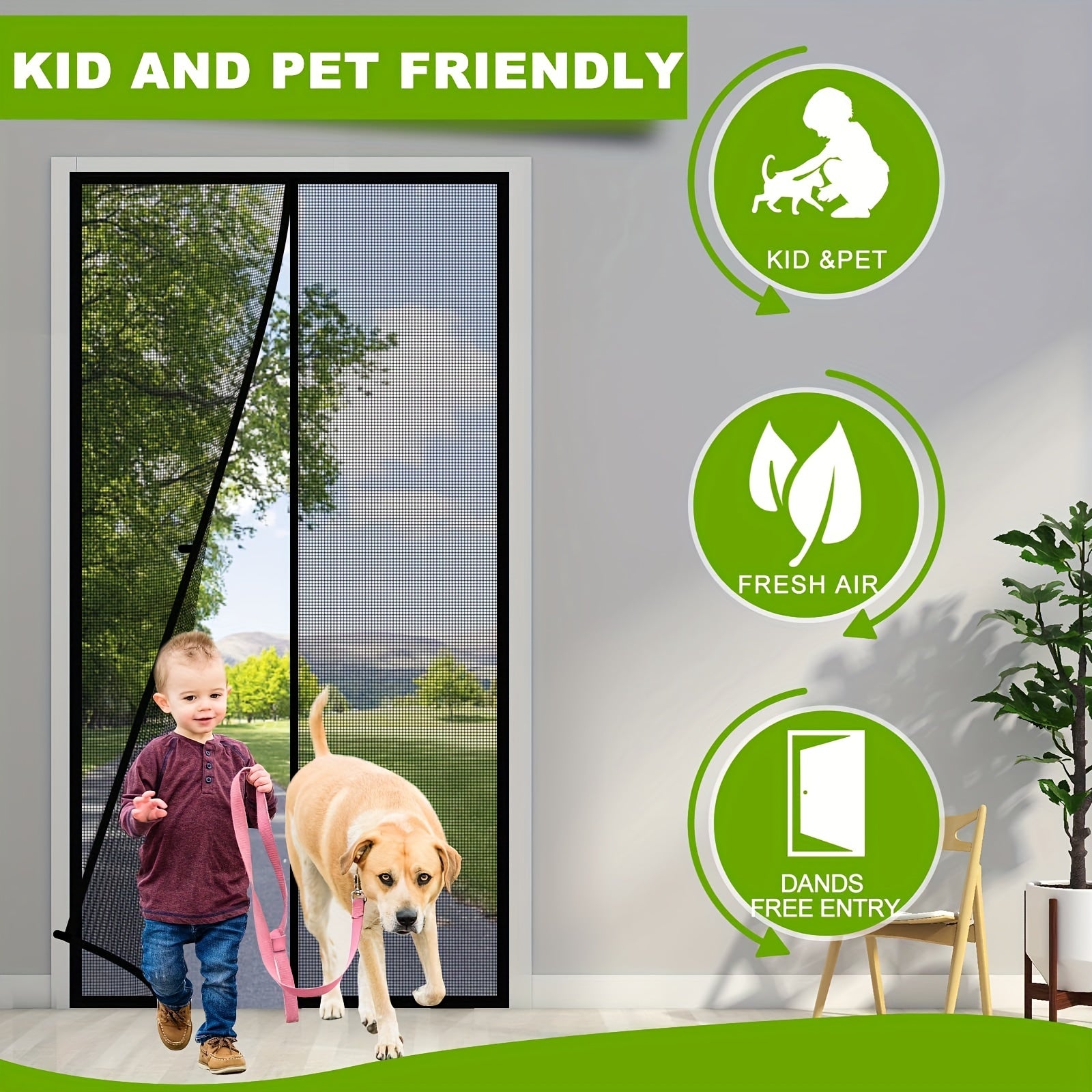 Magnetic Screen Door Fits 84x200cm Doors - Heavy Duty Fiberglass Mesh