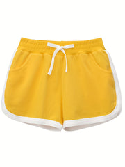 Girls' Contrast Binding Elastic Waist Casual Shorts