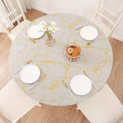 Round Marble Style Elastic Tablecloth Waterproof Proof