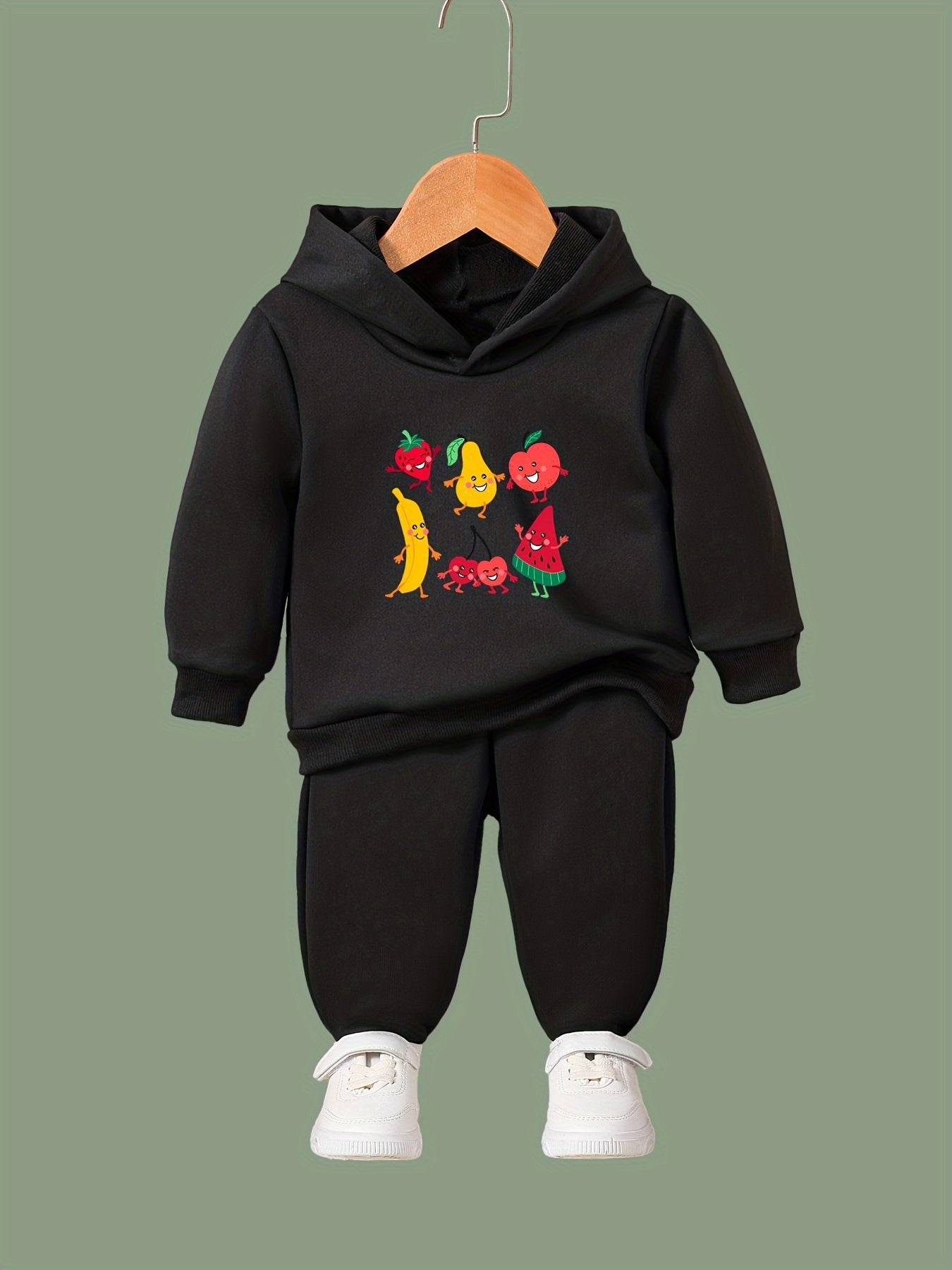 OERYUI 2pcs Fruit Print Hoodies Pants Set Girls Boys Spring Fall Sports