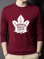 Toronto Maple Leaf Pattern Knitted Sweater Men's Crew Neck Pullover