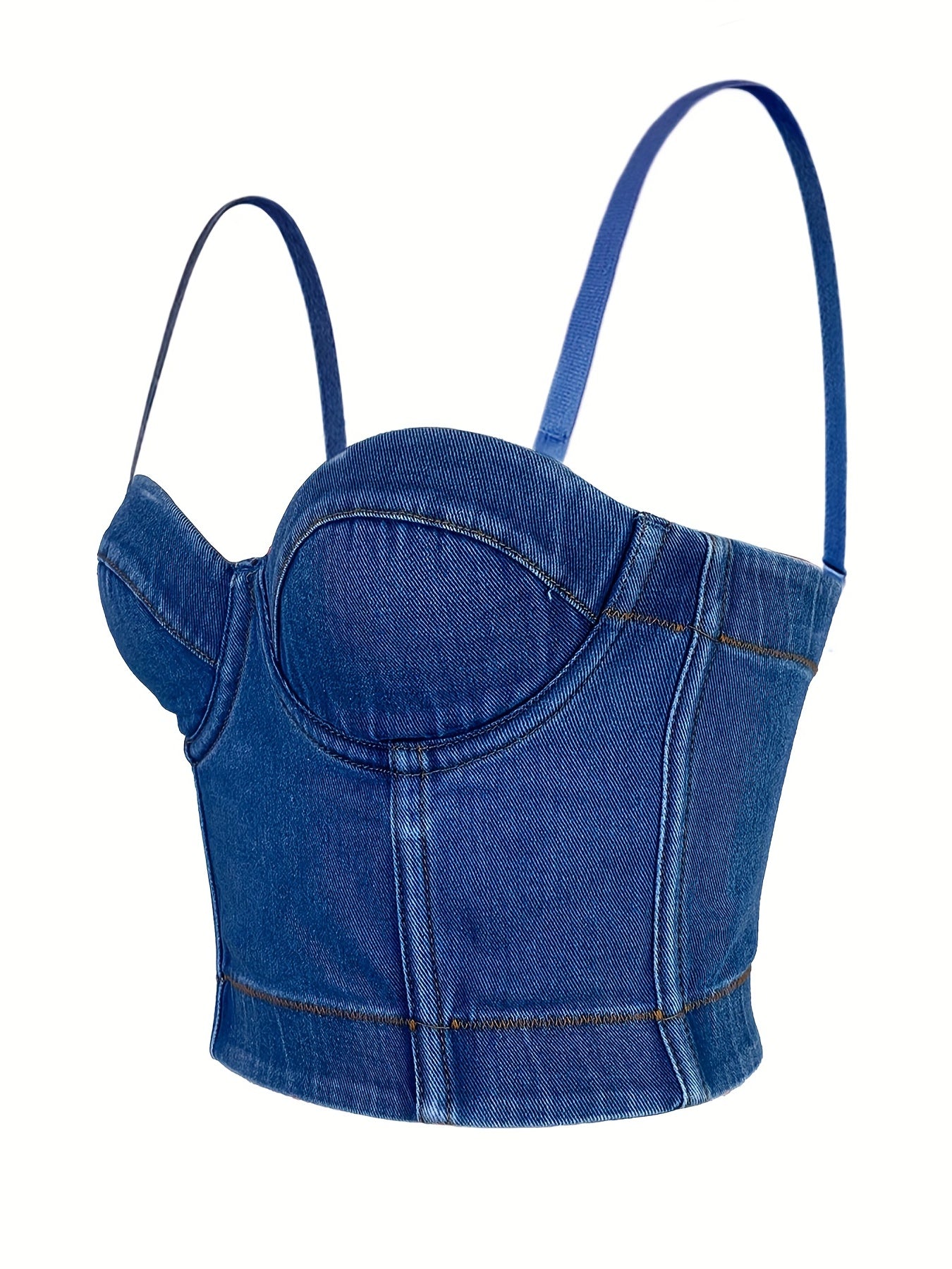 Denim Spaghetti Straps V Neck Crop Top Sleeveless Slim Fit