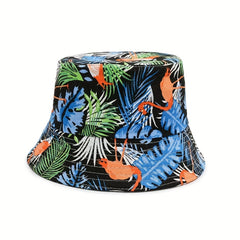 Flamingo Leaf Print Bucket Hat Sunscreen Fisherman Cap