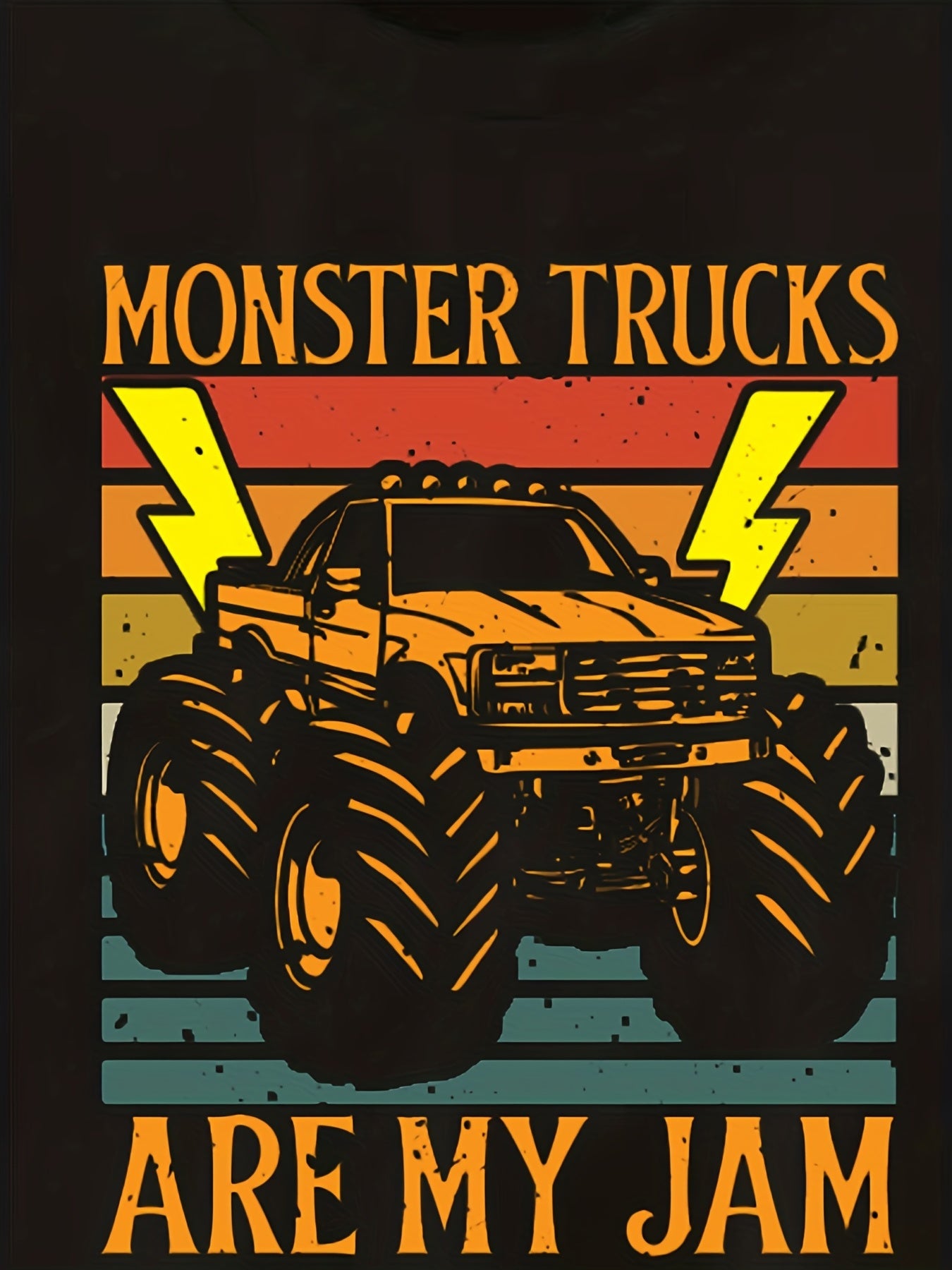Colorful Monster Truck Print Boys Casual Pullover Sweatshirt