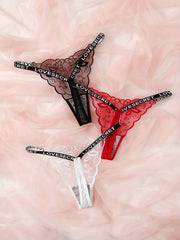 3pcs Lace Mesh Thongs Sheer Letter Tape Intimates Panties