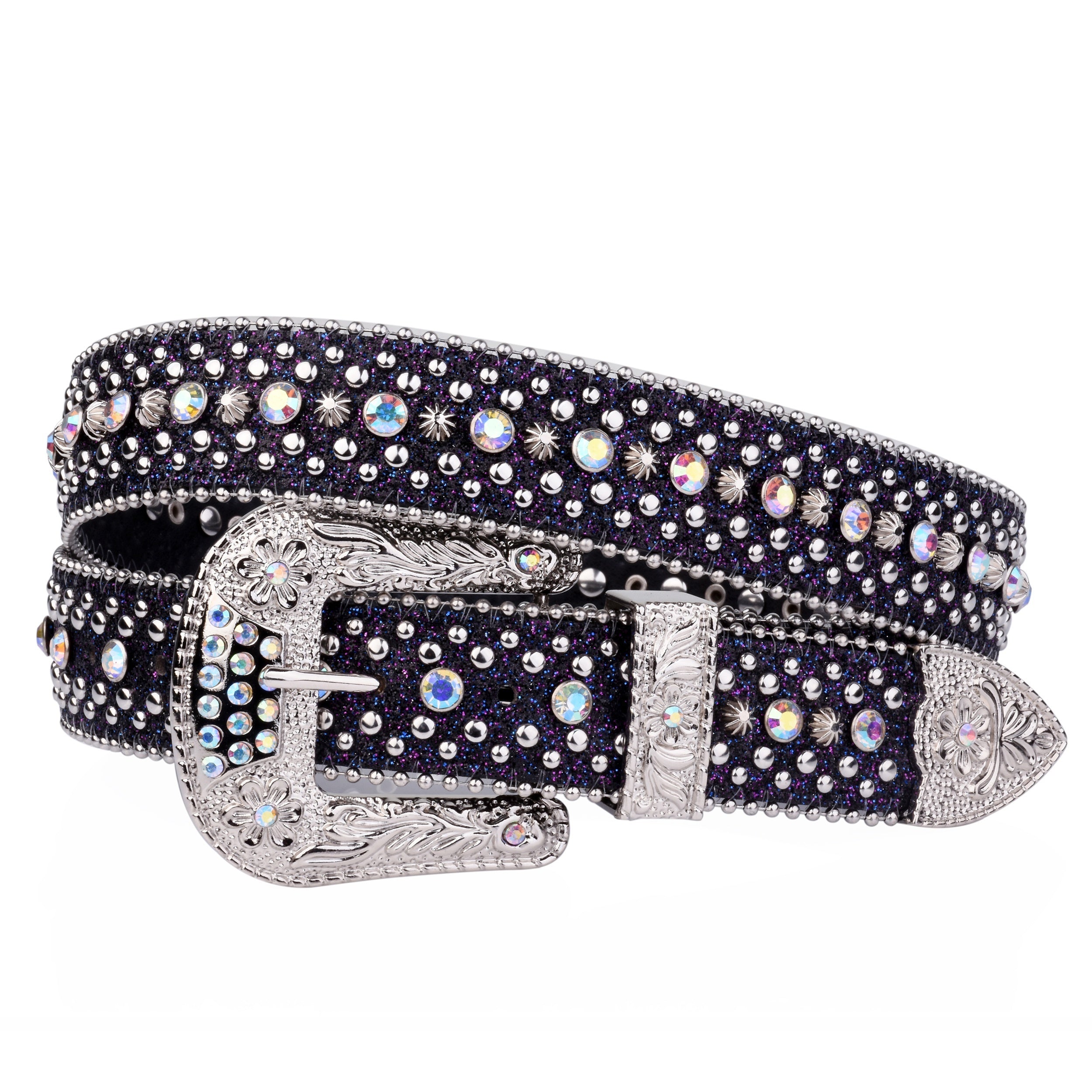 Engraved Buckle Y2K Belt Beads Rhinestone Decor Sparkling PU Belt