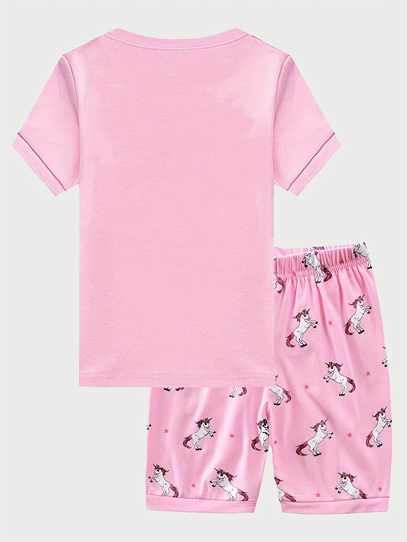 Toddler Girls Unicorn Pajama Set Crew Neck T Shirt Top & Shorts Sleepwear