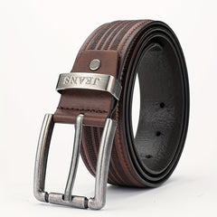 Men's PU Stripe Belt with Alloy Pin Buckle