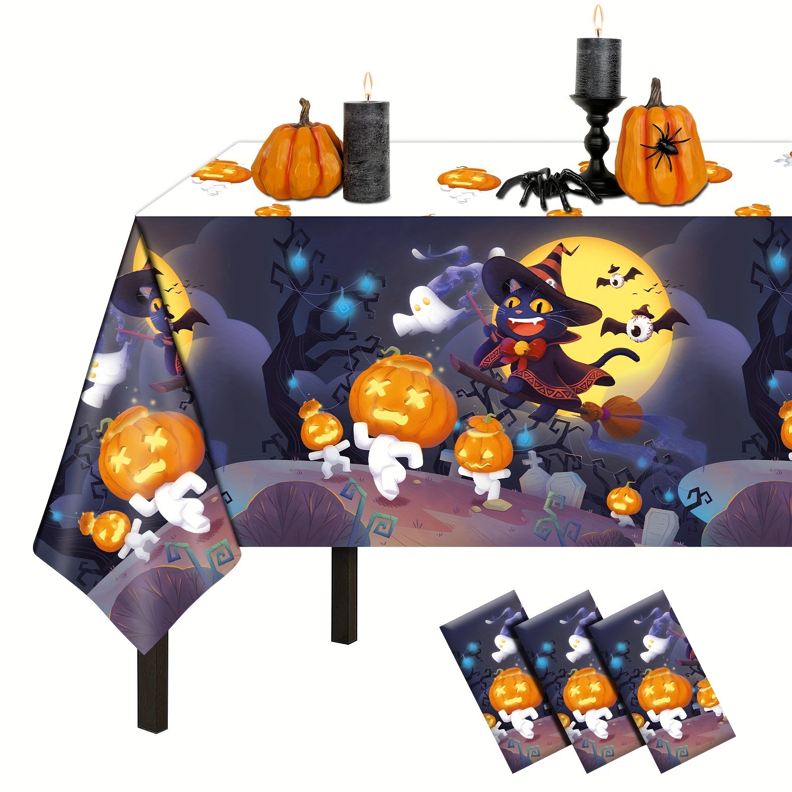 3pcs Disposable Plastic Tablecloth Halloween Party Supplies
