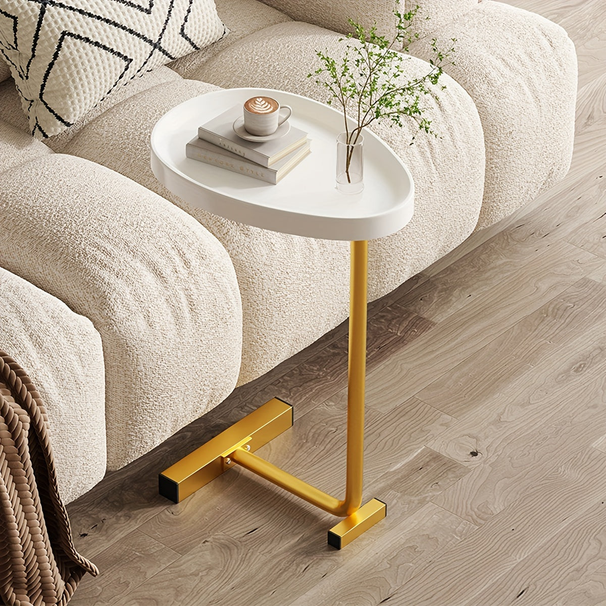 C Shaped Snack Table Portable And Space Saving Coffee Table