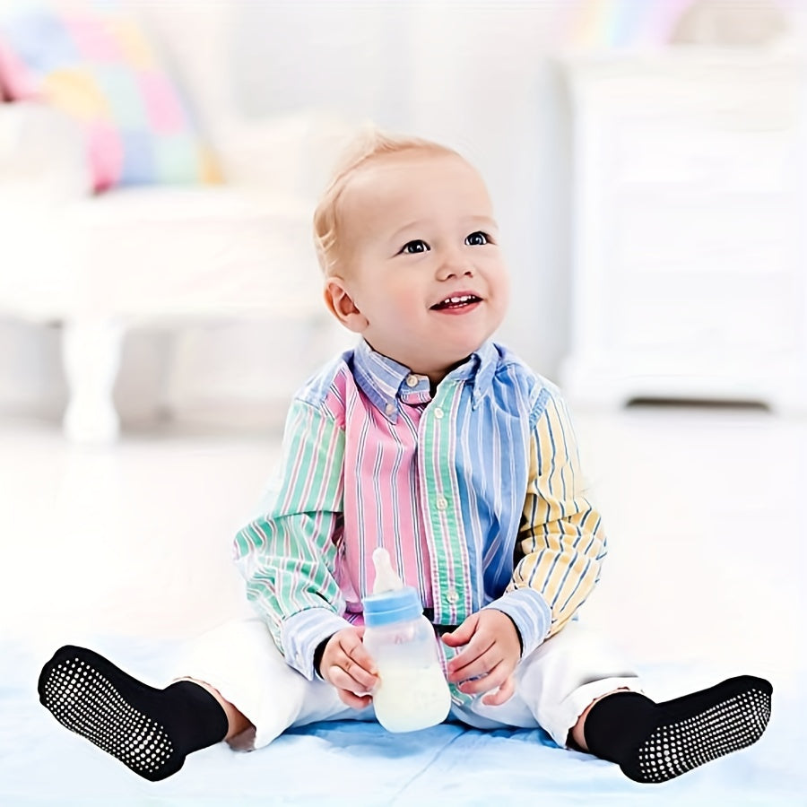 12 Pairs Toddler Boys Socks with Grip Non-slip Bottom Comfy Crew Socks for Kids
