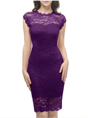 Lace Trim Sleeveless Dress Bodycon Knee Length Dress