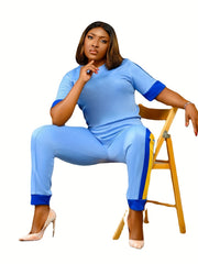 Casual Two piece Set Crew Neck Short Sleeve Tops & Pockets Pants Outfits