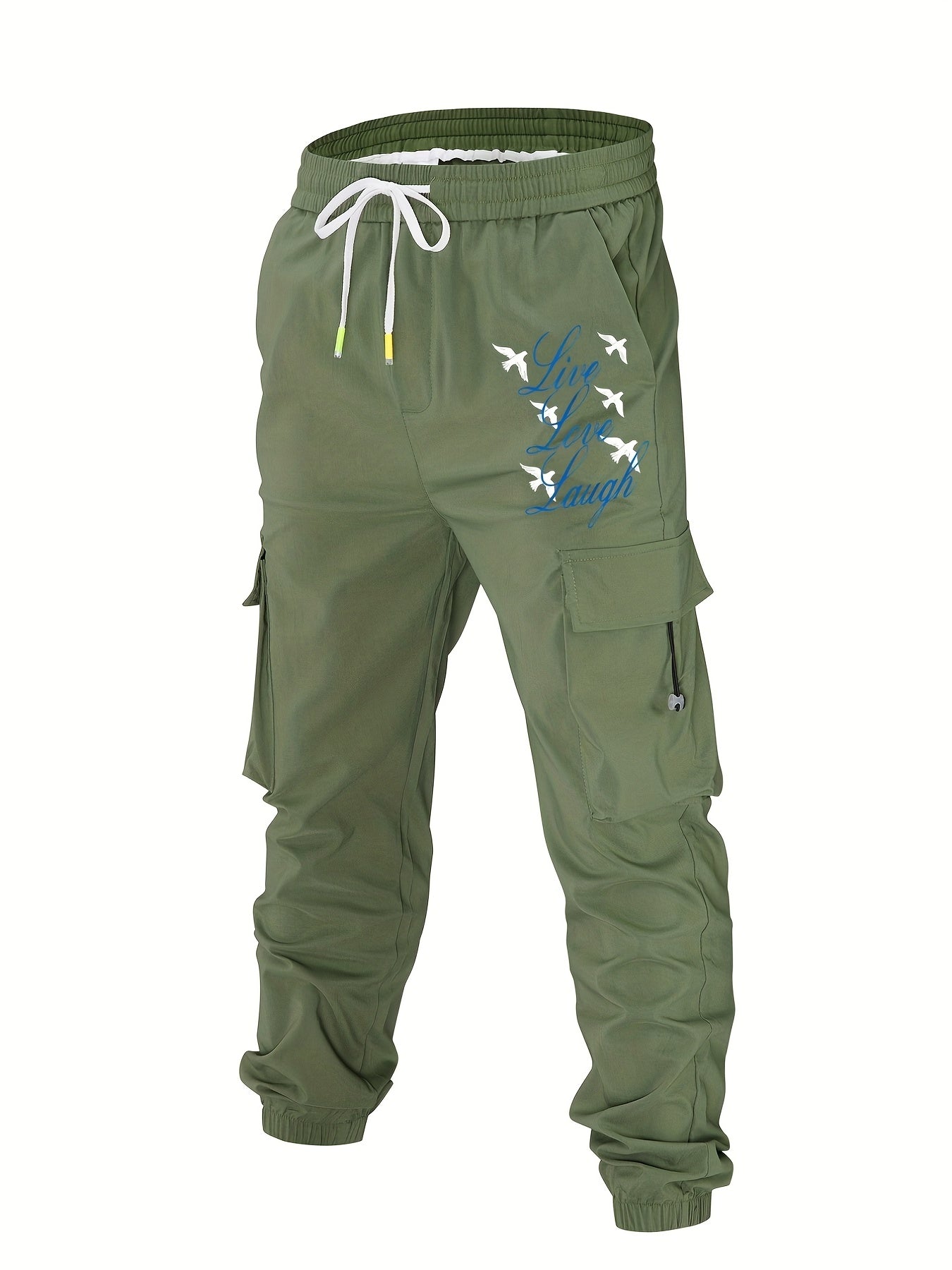 Men's Cargo Pants Live Love Laugh Slogan Print Joggers