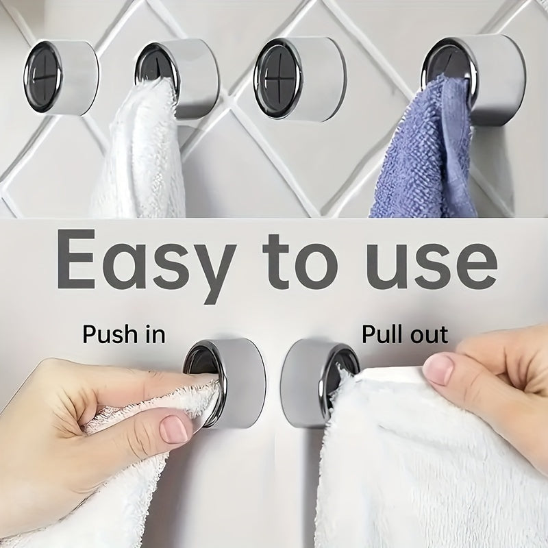 2pcs Self Adhesive Push Towel Hooks for Bathroom