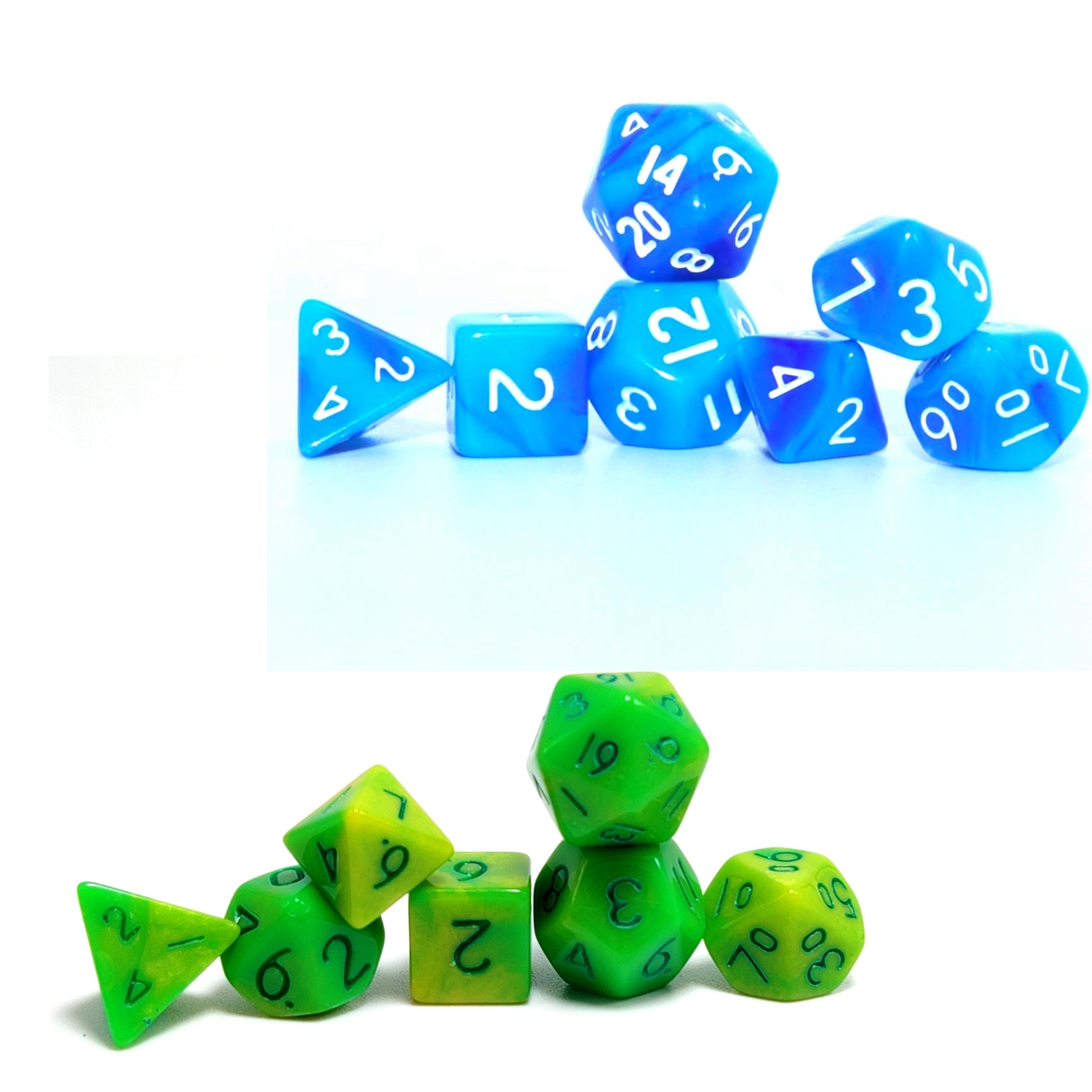 Mini Polyhedral Dice Set Light Green & Green Set & Light & Dark Set