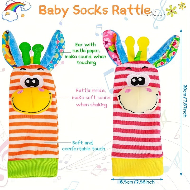 4pcs Baby Wrist Rattles Sock Toys - Newborn Baby Foot Finder & Wrist R