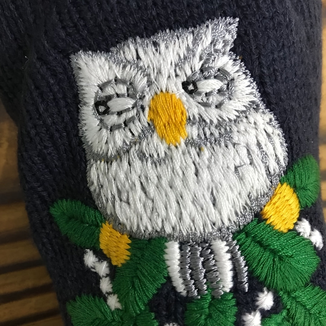 Vintage Owl Crocheted Half Finger Gloves Hand Knit Fingerless Gloves