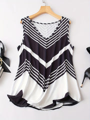 Colorblock Stripe Print V Neck Plus Size Tank Top