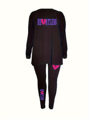 Heart Letter Print Top & Leggings 2 Piece Set