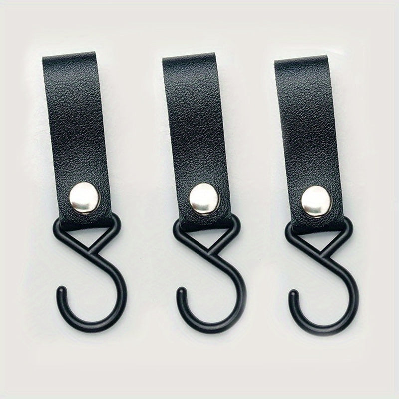 3pcs Portable Camping Hooks PU Leather Storage Buckle Keychain Tripod Hook