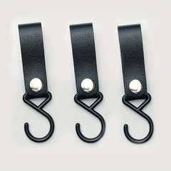 3pcs Portable Camping Hooks PU Leather Storage Buckle Keychain Tripod Hook
