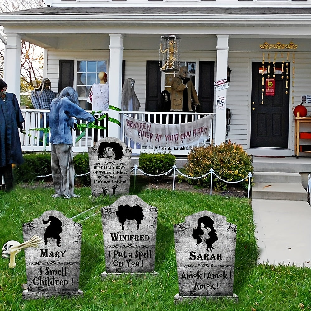 4pcs Halloween Decorations Witches Tombstones Gravestone Decor Yard Signs