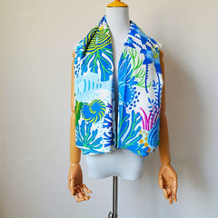 Jellyfish Print Square Scarf Oversized Cartoon Shawl Head Wraps Women