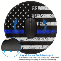 Vintage American Flag Pattern Mouse Pad Non Slip Round Mouse Mat